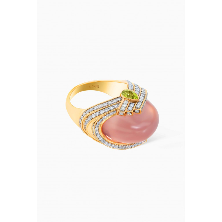 Damas - Turban Rose Quartz & Diamond Ring in 18kt Yellow Gold