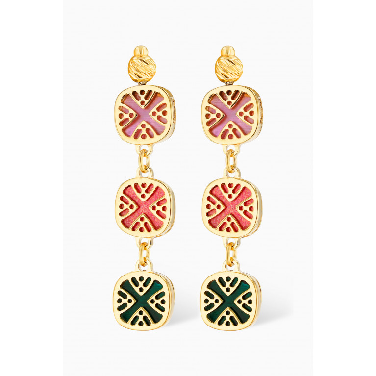 Damas - Amelia Granada Mother of Pearl Double Sided Drop Earrings in 18kt Yellow Gold