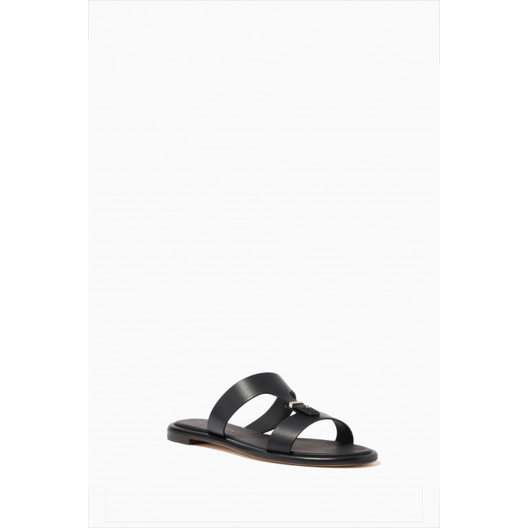 Giorgio Armani - Charlotte Logo Flat Sandals in Leather Black