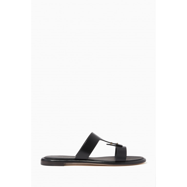 Giorgio Armani - Charlotte Logo Flat Sandals in Leather Black