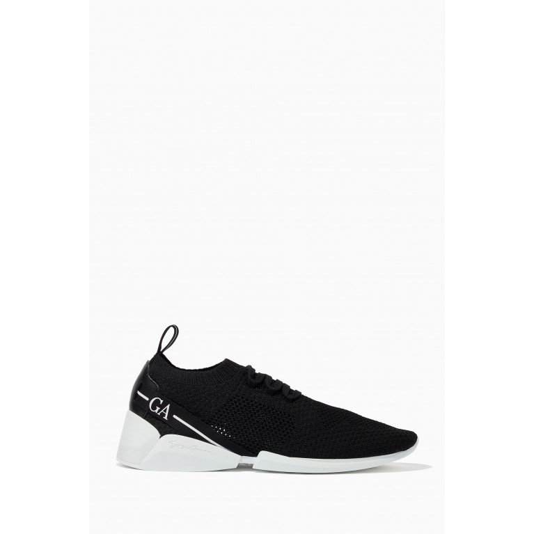 Giorgio Armani - Lace-up Sneakers in Knit Mesh & Melange Leather Black