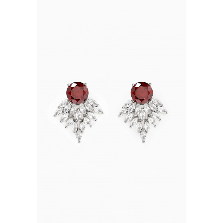 CZ by Kenneth Jay Lane - CZ Marquise Cut Drop Earrings in Rhodium-plated Brass Red