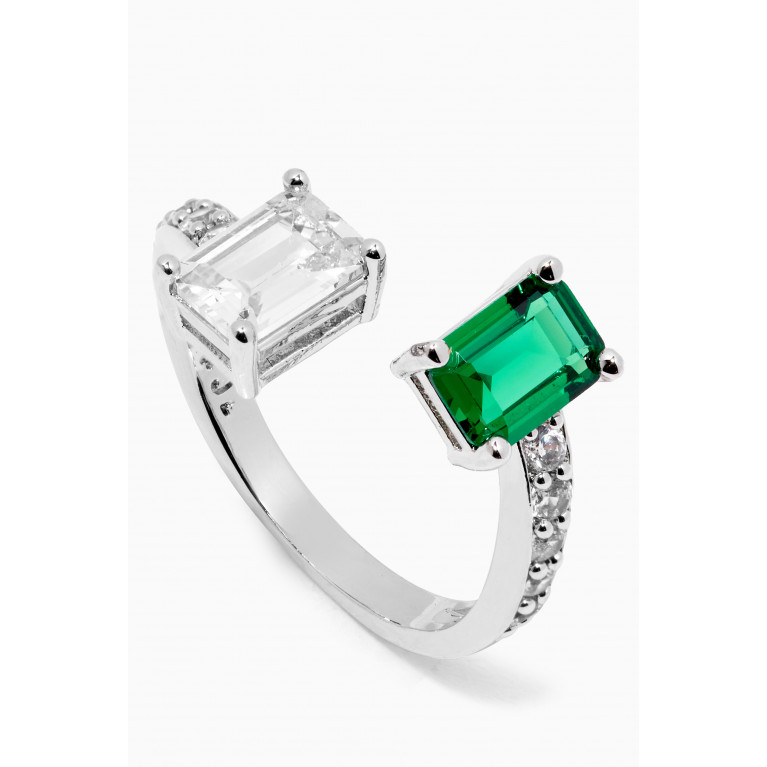 CZ by Kenneth Jay Lane - CZ Pavé Double Emerald Open Ring Green