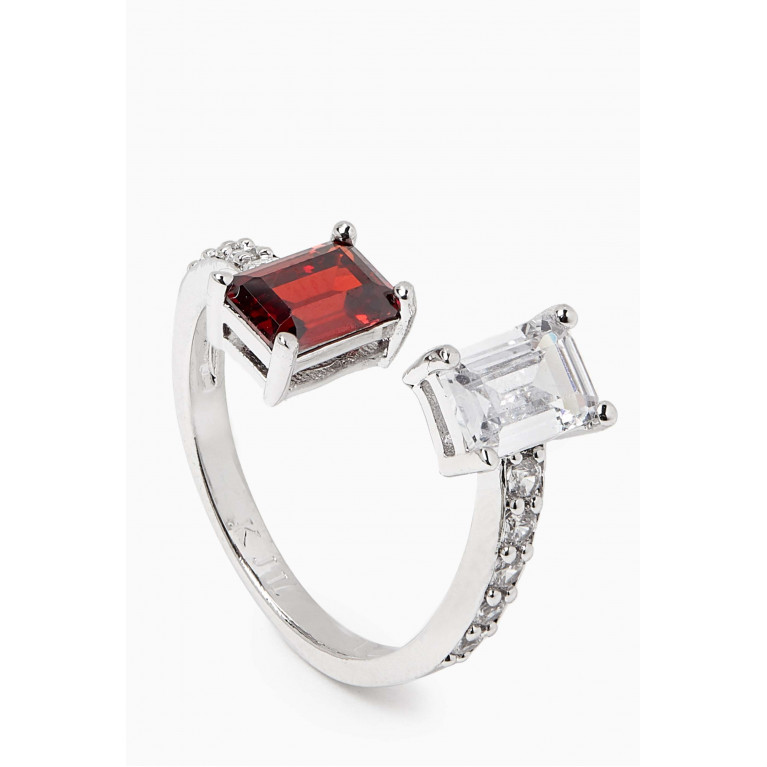 CZ by Kenneth Jay Lane - Double Emerald-cut CZ Ring in Rhodium-plated Brass Red