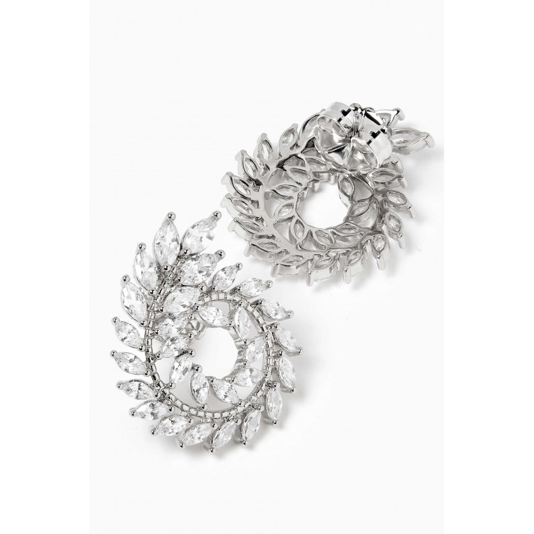 CZ by Kenneth Jay Lane - Marquise CZ Foliage Spiral Earrings in Rhodium-plated Brass Silver