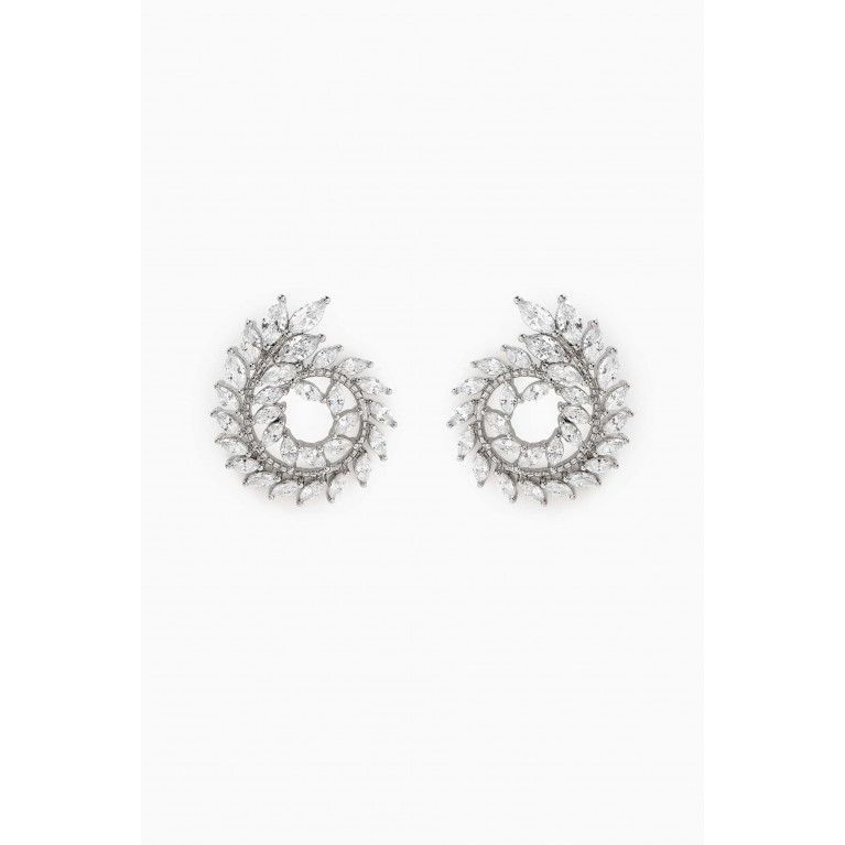 CZ by Kenneth Jay Lane - Marquise CZ Foliage Spiral Earrings in Rhodium-plated Brass Silver