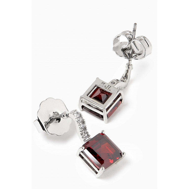 CZ by Kenneth Jay Lane - Princess Drop Earrings in Rhodium-plated brass Red