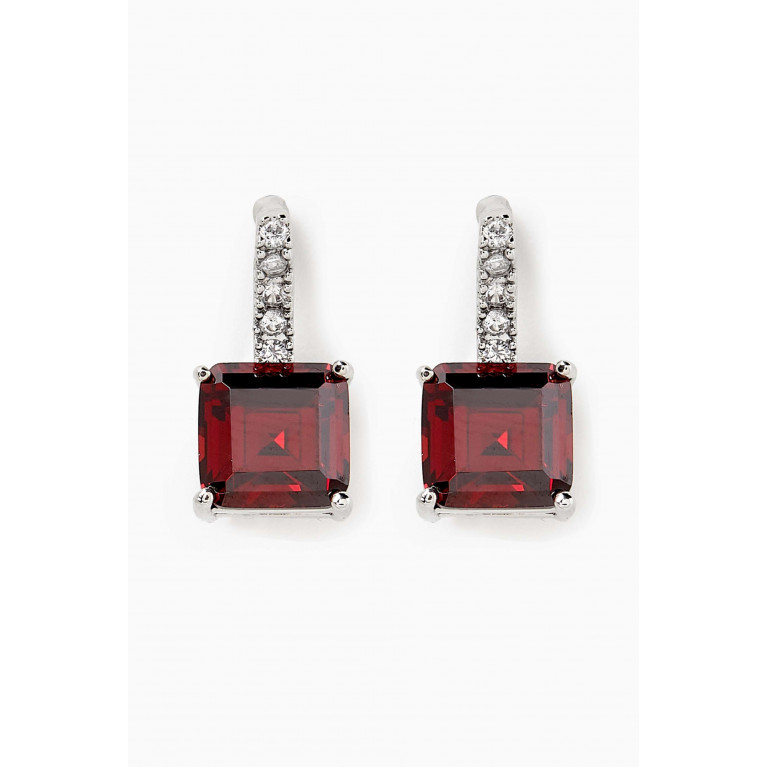CZ by Kenneth Jay Lane - Princess Drop Earrings in Rhodium-plated brass Red