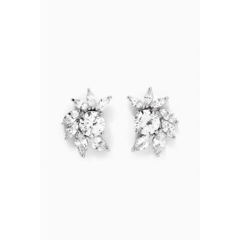 CZ by Kenneth Jay Lane - CZ Marquise Curved Stud Earrings Silver