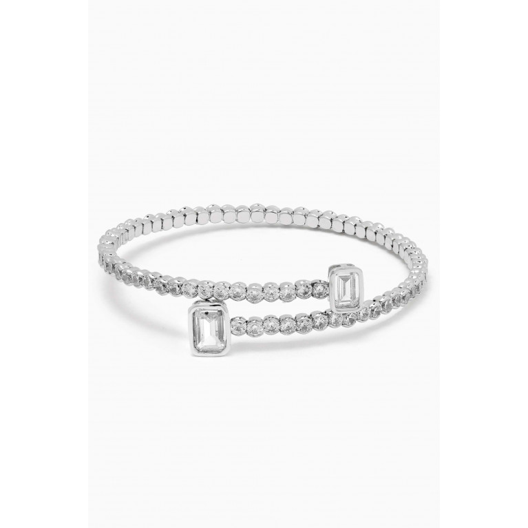 CZ by Kenneth Jay Lane - Bypassing Pavé Bangle in Rhodium-plated Brass Silver