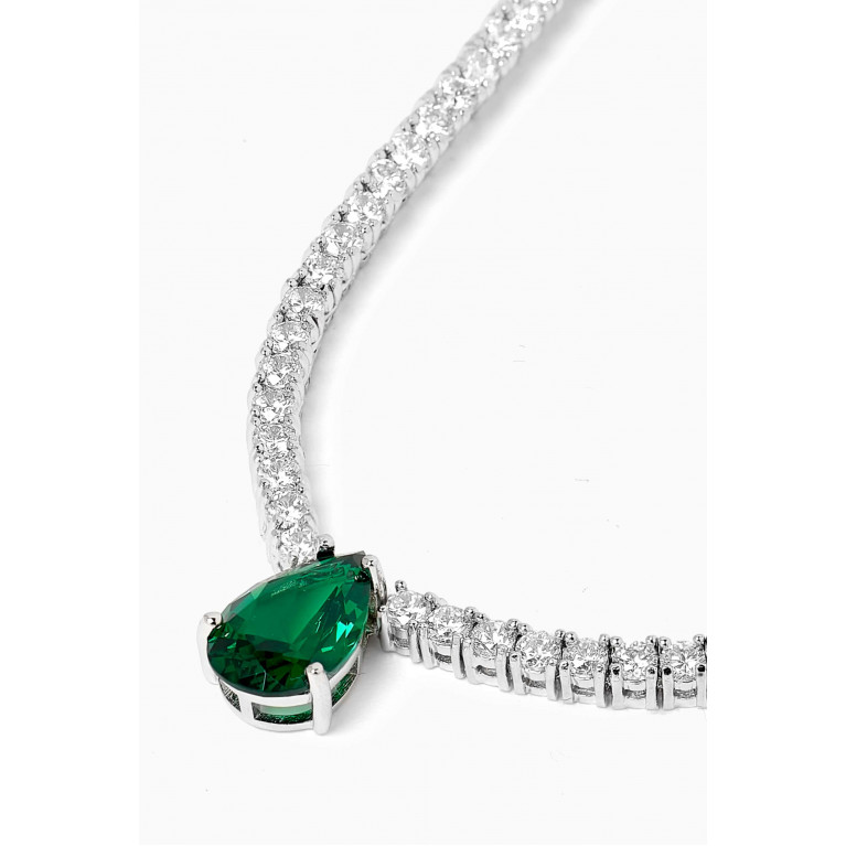 CZ by Kenneth Jay Lane - CZ Tennis Necklace in Rhodium-plated Brass Green