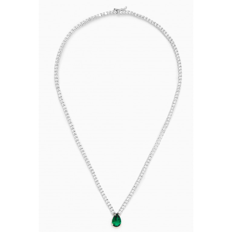CZ by Kenneth Jay Lane - CZ Tennis Necklace in Rhodium-plated Brass Green