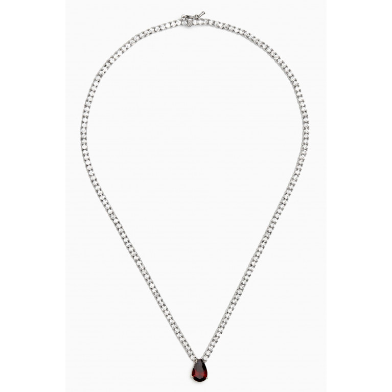 CZ by Kenneth Jay Lane - CZ Tennis Necklace in Rhodium-plated Brass Red
