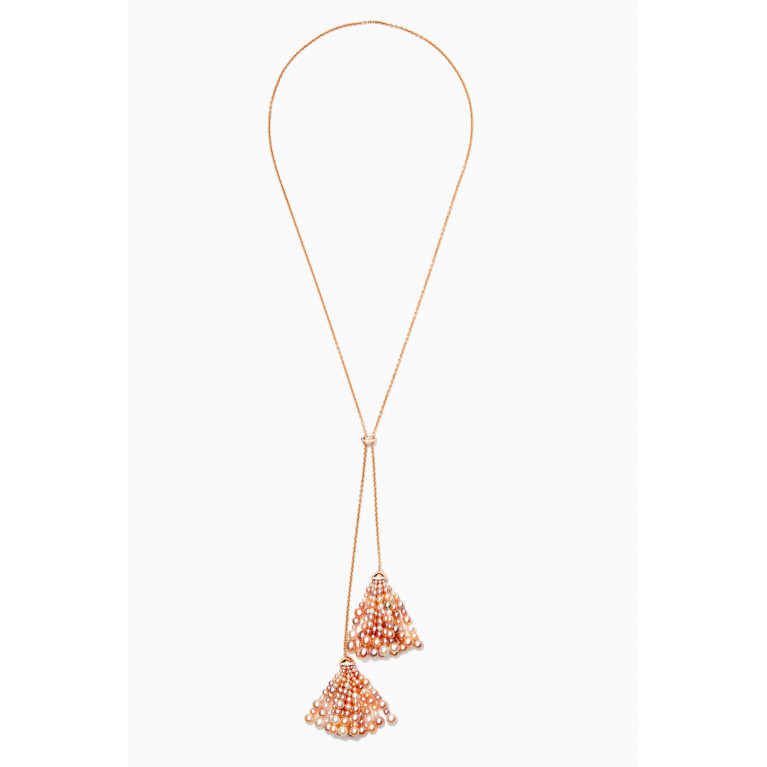 Gafla - Bahar Double Tassel Diamond Necklace with Pearls in 18kt Rose Gold, Small