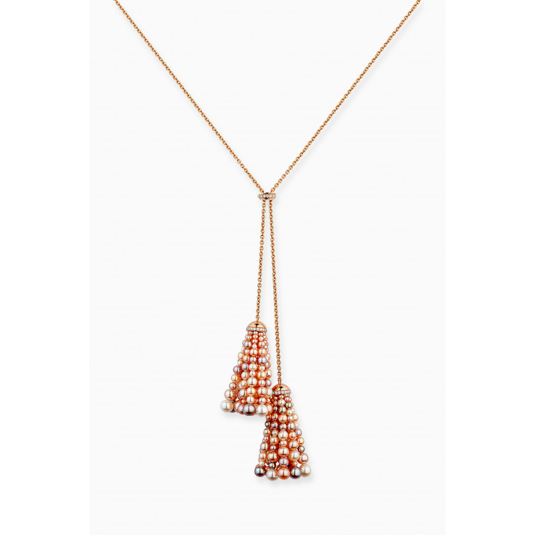 Gafla - Bahar Double Tassel Diamond Necklace with Pearls in 18kt Rose Gold, Small
