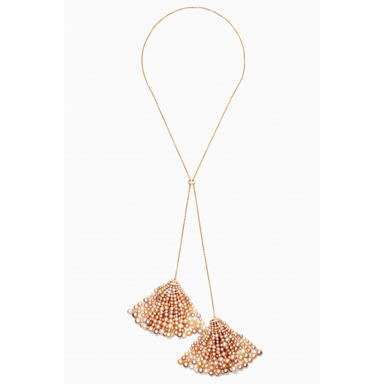 Gafla - Bahar Double Tassel Diamond Necklace with Pearls in 18kt Rose Gold, Large