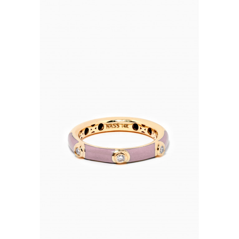 NASS - Enamel Diamond Crusted Ring in 14kt Yellow Gold Pink