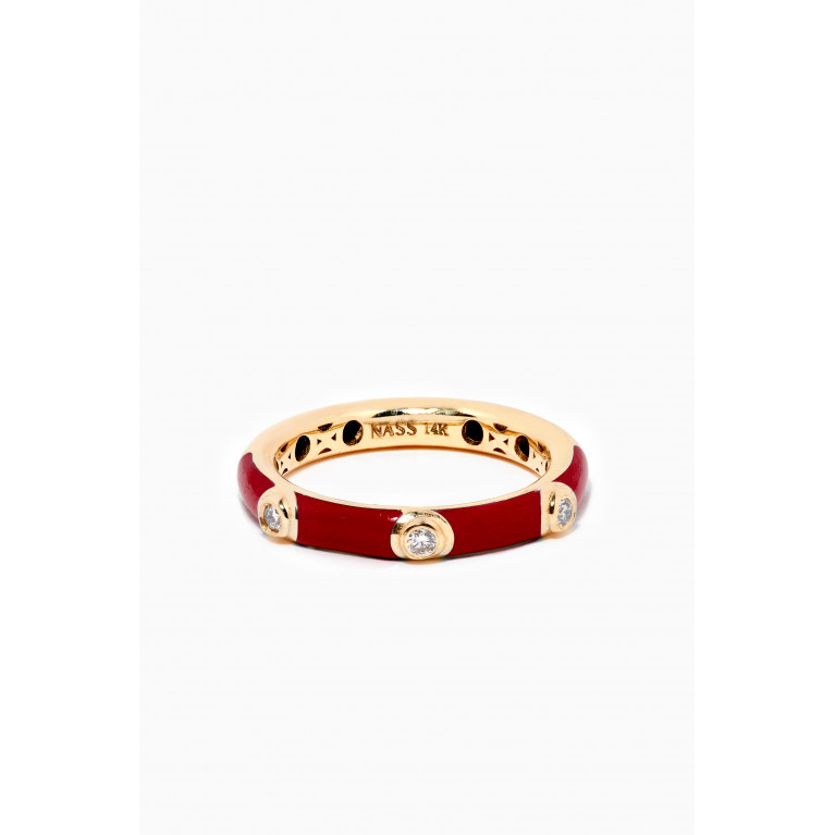 NASS - Enamel Diamond Crusted Ring in 14kt Yellow Gold Red
