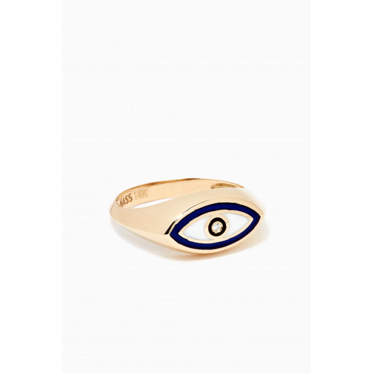 NASS - Evil Eye Diamond & Enamel Pinky Ring in 14kt Yellow Gold