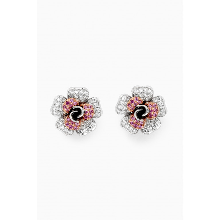 NASS - Rosebud Pavé Diamond & Pink Sapphire Stud Earrings in 14kt White Gold
