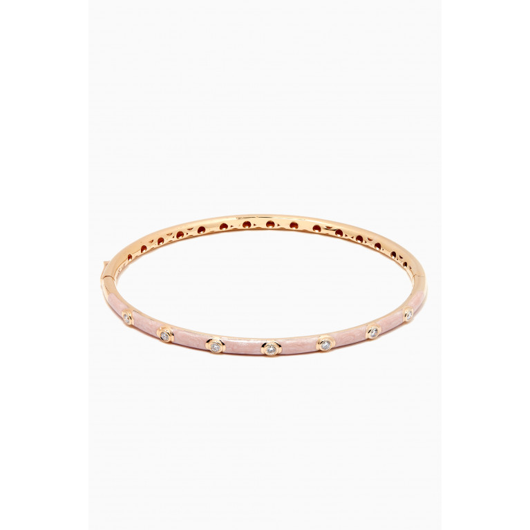 NASS - Enamel Diamond Crusted Bangle in 14kt Yellow Gold Pink