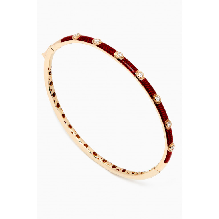NASS - Enamel Diamond Crusted Bangle in 14kt Yellow Gold Red