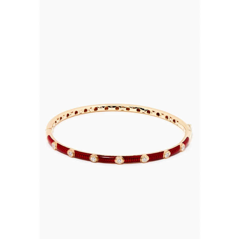NASS - Enamel Diamond Crusted Bangle in 14kt Yellow Gold Red
