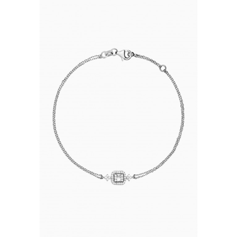 NASS - Single Diamond Motif with Double Chain Bracelet in 14kt White Gold
