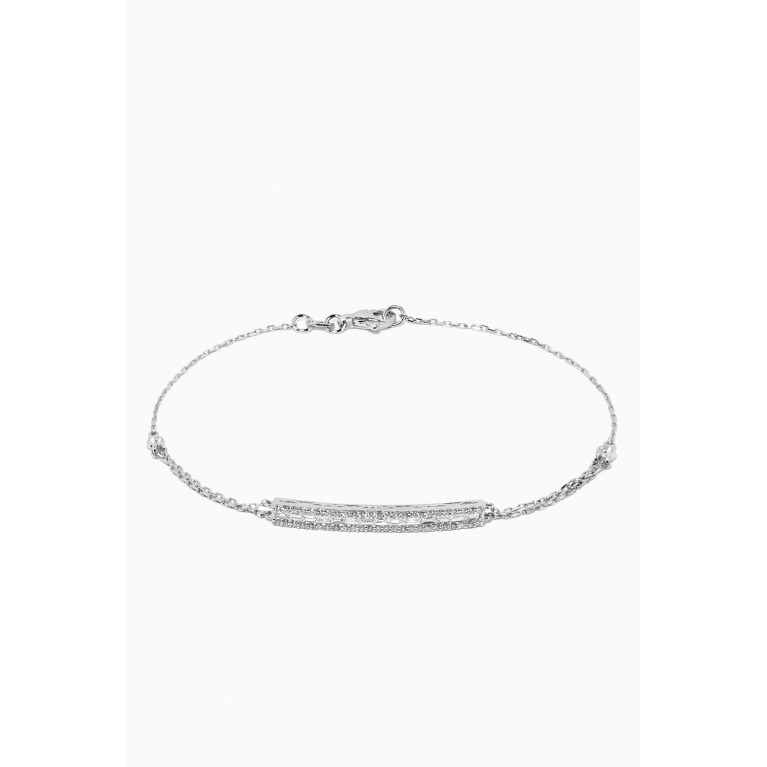 NASS - Diamond Plaque Double Chain Bracelet in 14kt White Gold Silver