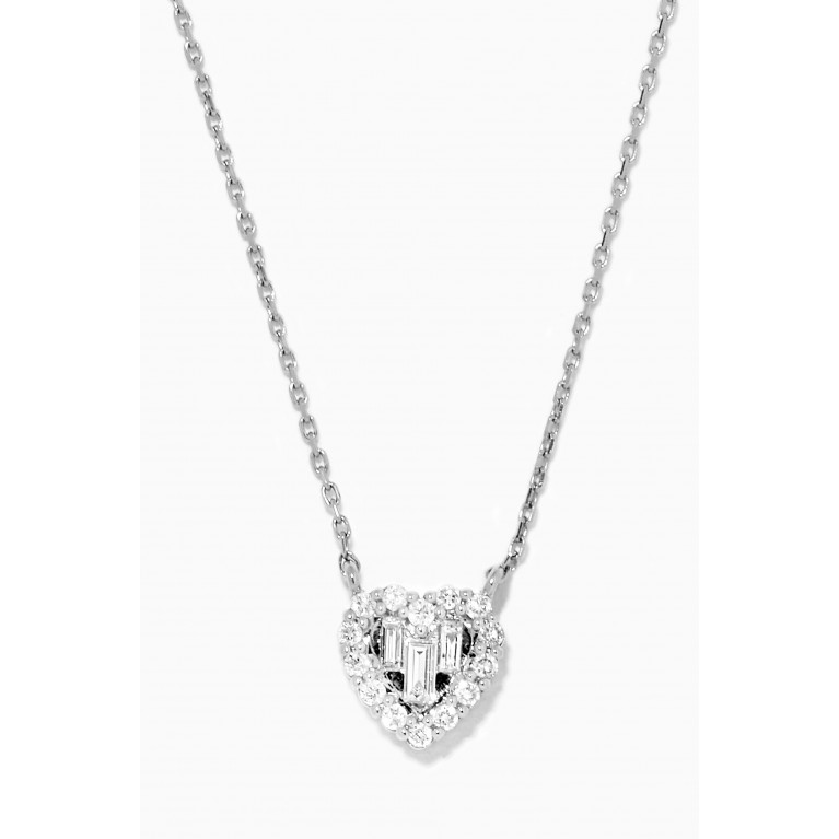 NASS - Pavé & Baguette Diamond Heart Pendant in 14kt White Gold Silver