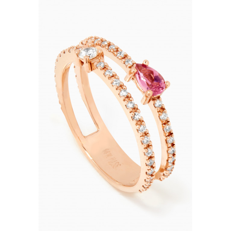 NASS - Double Band Tourmaline & Diamond Ring in 14kt Rose Gold