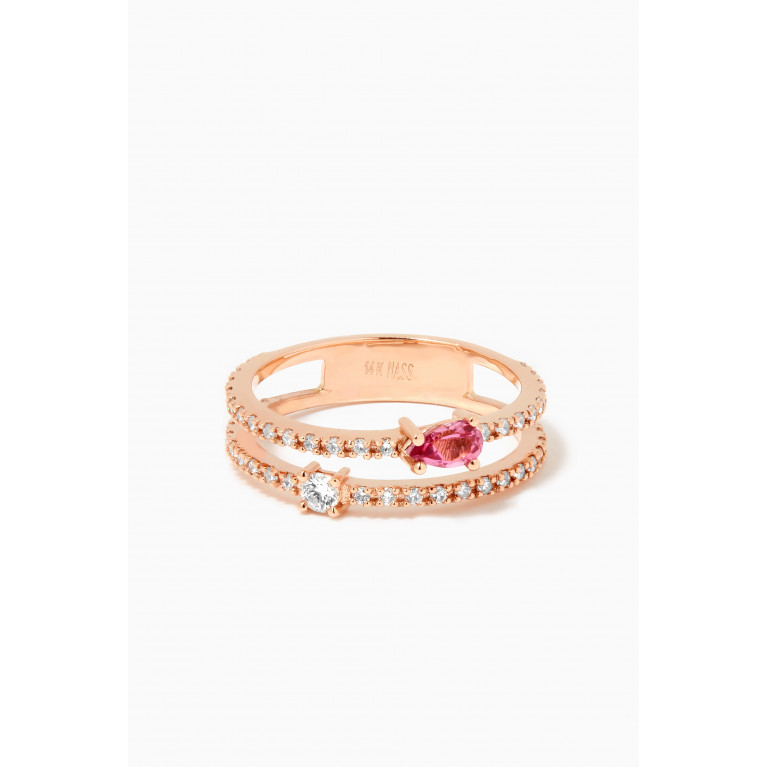 NASS - Double Band Tourmaline & Diamond Ring in 14kt Rose Gold