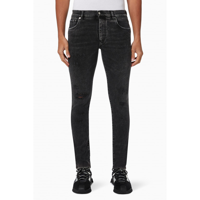 Dolce & Gabbana - Metal Plate Distressed Skinny Jeans in Stretch Cotton