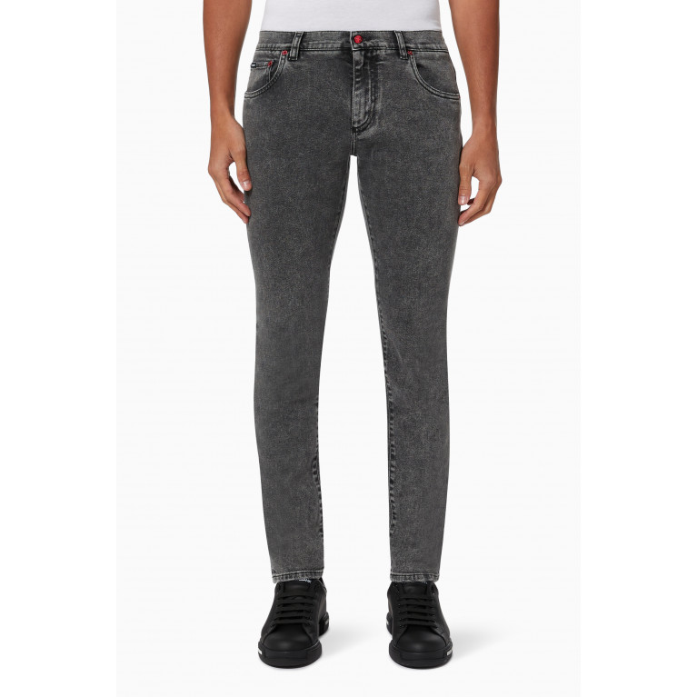 Dolce & Gabbana - Metal Plate & Patch Skinny Jeans in Stretch Cotton