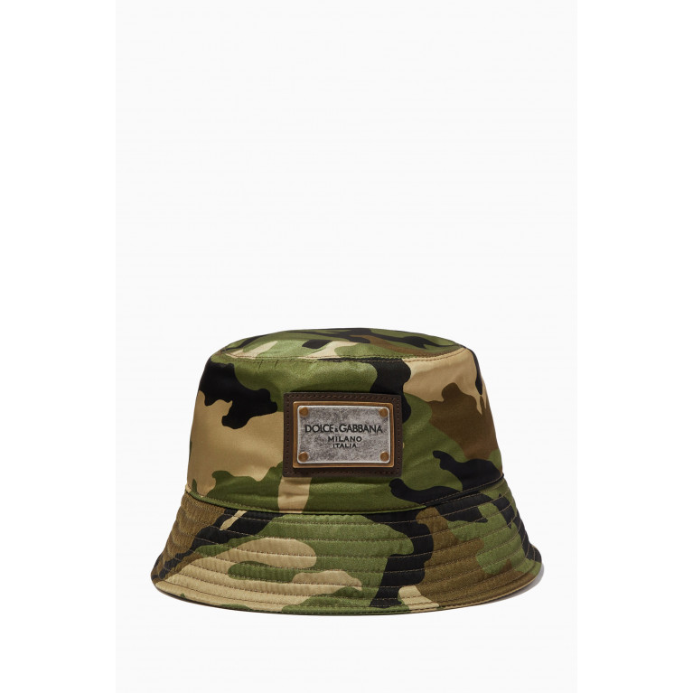 Dolce & Gabbana - DG Plaque Bucket Hat in Camouflage Cotton