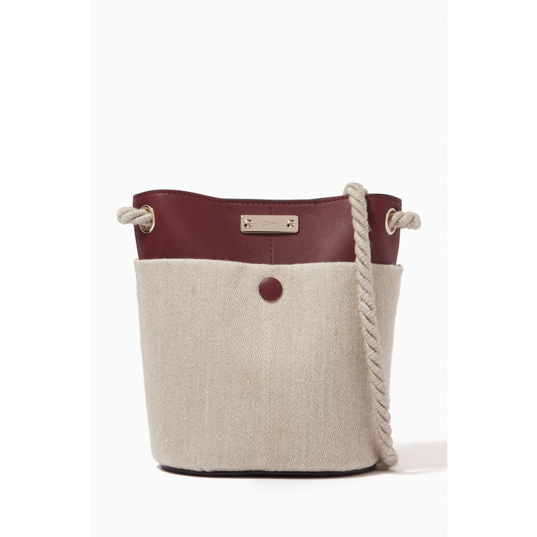 Chloé - Key Bucket Bag in Linen & Leather Burgundy