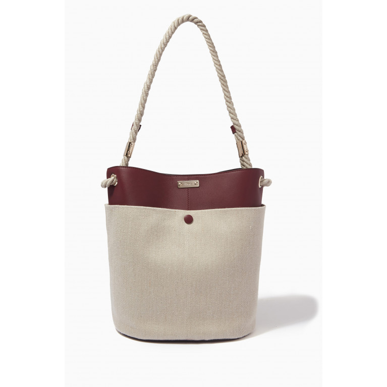 Chloé - Medium Key Bucket Bag in Linen & Calfskin