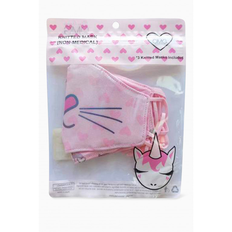 OMG Accessories - Kitty Hearts Face Mask, Set of 3 Multicolour