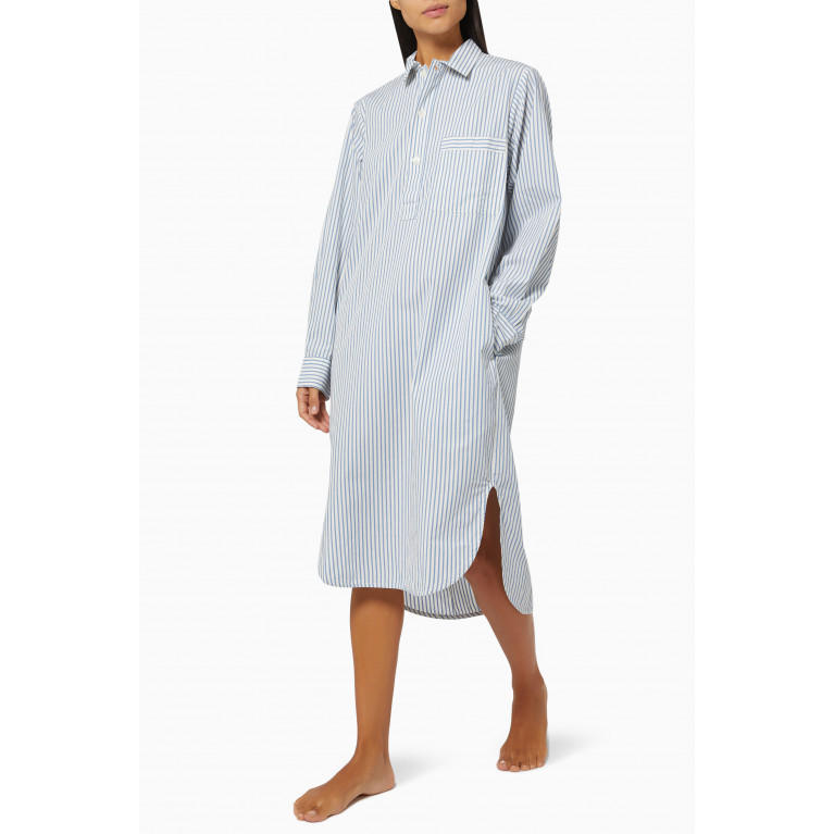 Tekla - Placid Stripes Poplin Night Shirt Dress in Organic Cotton