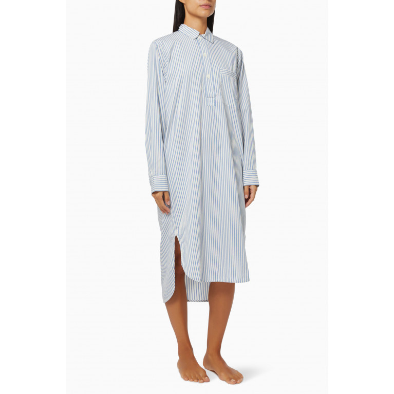 Tekla - Placid Stripes Poplin Night Shirt Dress in Organic Cotton