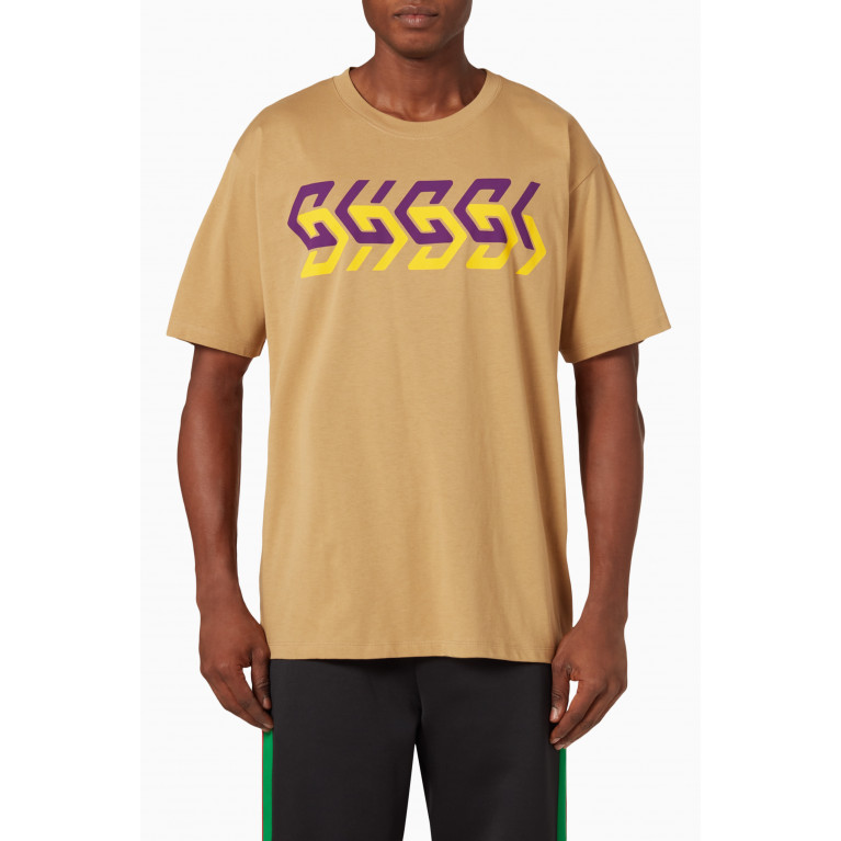 Gucci - Gucci Mirror Print T-shirt in Cotton Jersey Brown