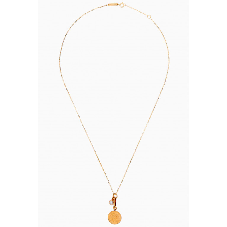 Lillian Ismail - Mini 1/4 Saudi 'Jeneh' Necklace with Diamond in 21kt Yellow Gold