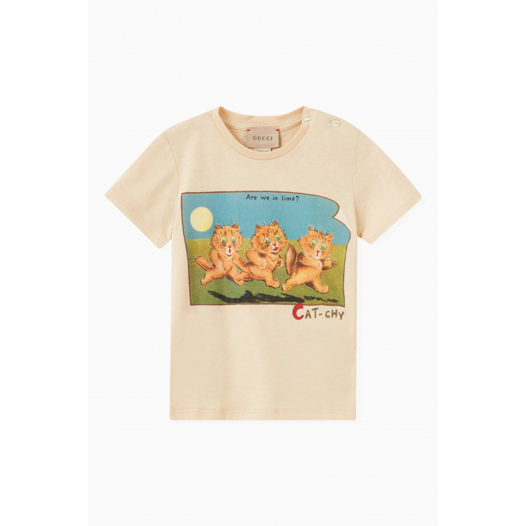 'Cat-chy' Print T-shirt in Cotton Jersey