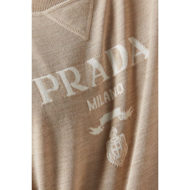Prada - Logo Intarsia Sweater in Cashmere & Wool Neutral