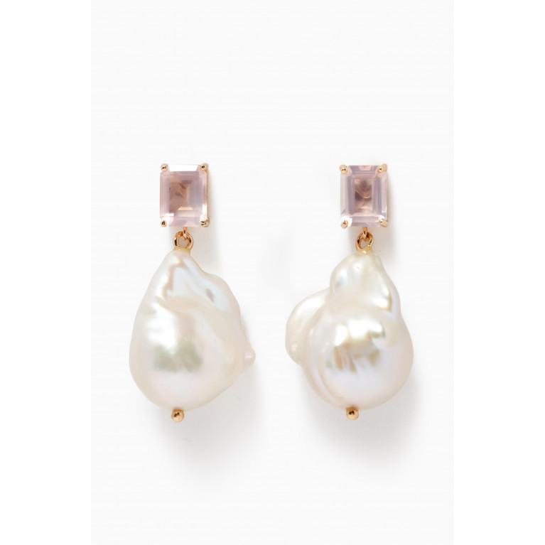 Mateo New York - Pink Topaz & Baroque Pearl Drop Earrings in 14kt Yellow Gold Pink