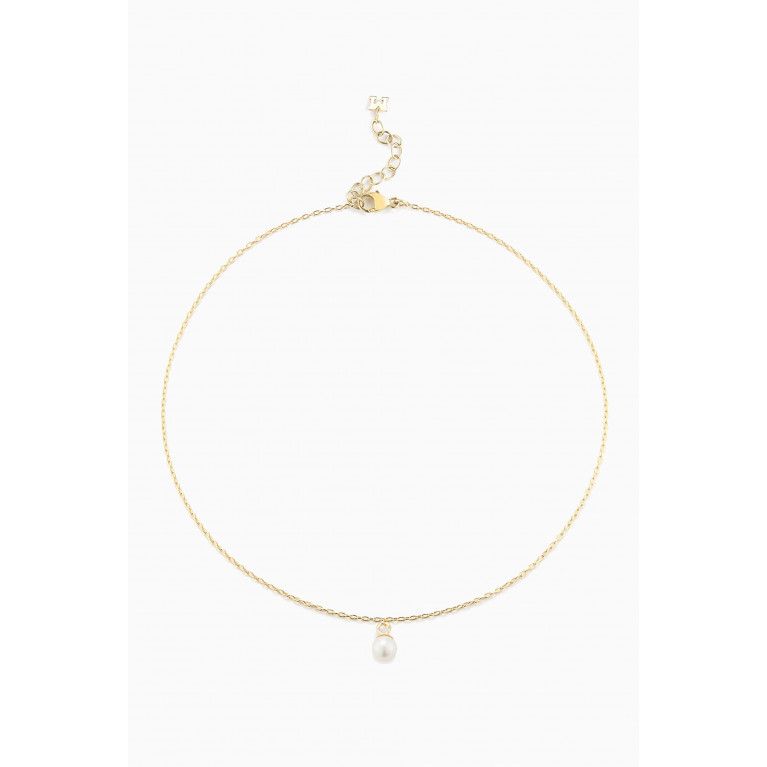Mateo New York - Uni Pearl Chain Anklet in 14kt Yellow Gold