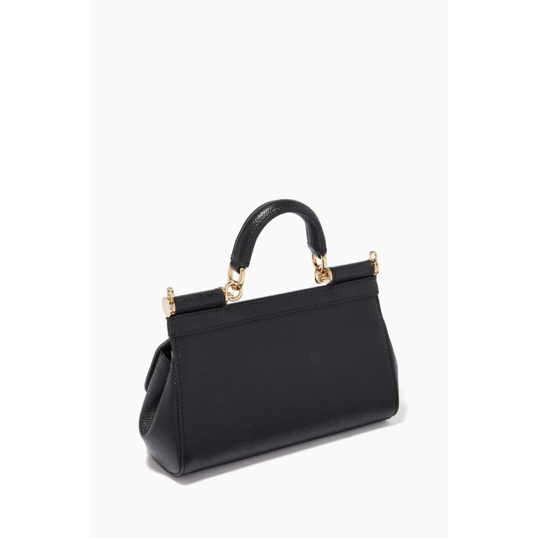 Dolce & Gabbana - Sicily Long Small Bag in Dauphine Leather Black