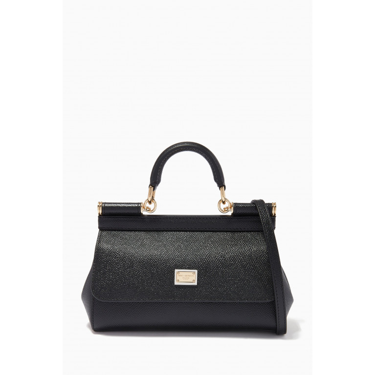 Dolce & Gabbana - Sicily Long Small Bag in Dauphine Leather Black