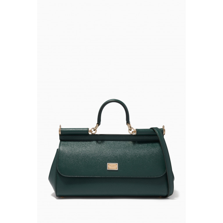 Dolce & Gabbana - Sicily Long Medium Top Handle Bag in Dauphine Leather Green