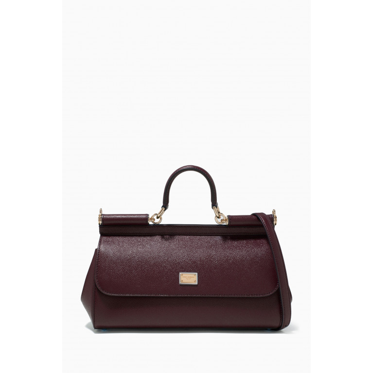 Dolce & Gabbana - Sicily Long Medium Top Handle Bag in Dauphine Leather Red